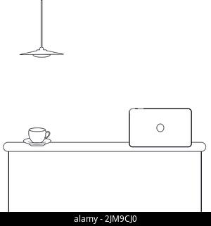 Black and white office space for work or study. Home interior. Vector Stock Vector