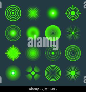 Thermal, night vision scope. Crosshair, gun sight vector icons. Bullseye, target or aim symbol. Military rifle scope, shooting mark sign. Targeting Stock Vector