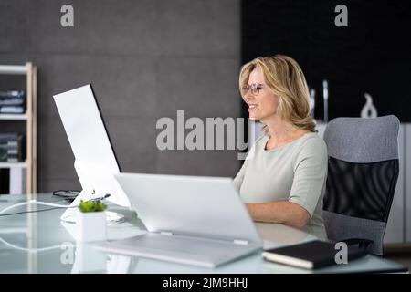 Online Training Video Conferencing Business Webinar On Computer Stock Photo