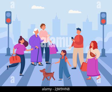 Cute little boy help elderly grandfather crossing street at the pedestrian  traffic 13432910 Vector Art at Vecteezy