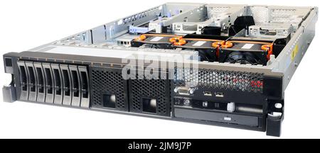 Rack mount server without top cover isometric view Stock Photo