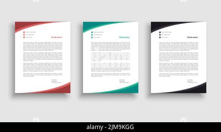 Modern & Corporate Geometric shape Letterhead template design - Red color template design - Green color template design  - Black color template design Stock Vector