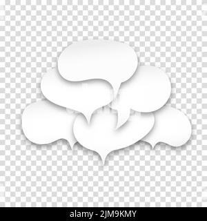 Vector set of speech bubbles stickers. Vector white blank blank speech bubbles with shadow on transparent background. Stock Vector
