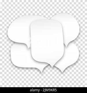 Vector set of speech bubbles stickers. Vector white blank blank speech bubbles with shadow on transparent background. Stock Vector