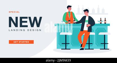 Lonely sad man drinking alcohol in bar. Depressed male character with problems sitting alone flat vector illustration. Loneliness, lifestyle concept f Stock Vector