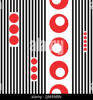 Seamless Vertical Stripe and Circle Pattern. Vector Striped Background Stock Vector