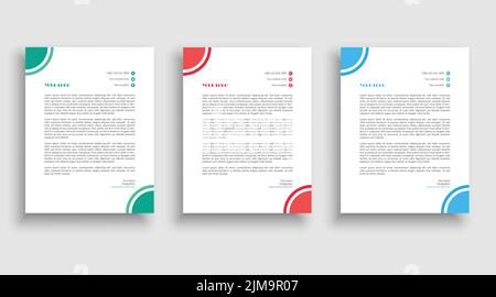 Simple Geometric Circle bordered background Letterhead design - Red Circle Letterhead - Blue Circle Letterhead - Green Circle Letterhead Stock Vector