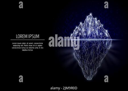 Iceberg low poly wireframe mesh made of points, lines and shapes. Vector polygonal art style design. Poster banner template with copy space. Stock Vector
