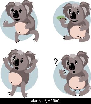 Set of lovely cartoon koala character in different actions Stock Vector