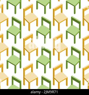 Vector seamless pattern of yellow and green isometric chairs Stock Vector