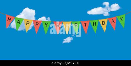 Individual cloth pennants or flags with Happy Birthday Stock Photo