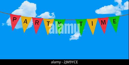 Individual cloth pennants or flags with Party Time Stock Photo