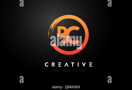 BC Circular Letter Logo with Circle Brush Design and Black Background ...