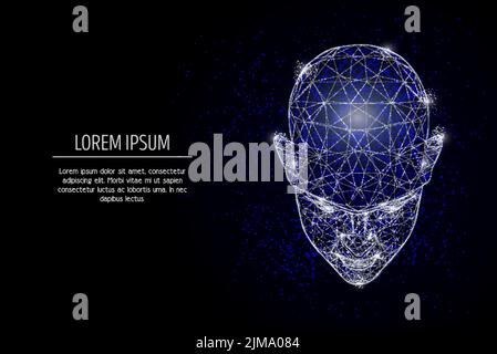 Human head low poly wireframe mesh made of points, lines and shapes. Vector polygonal art style design. Human mind, intellectual capabilities poster b Stock Vector