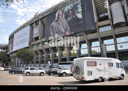 An exterior facade of the Estadio Santiago Bernabeu in Madrid, Spain Stock Photo