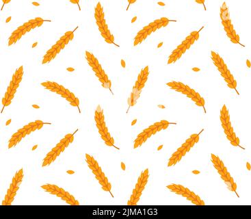 Seamless pattern of ears of wheat. Bread making and crop harvest background. Simple vector cartoon style. Stock Vector