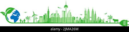 Graphical representation of the future of sustainable cities Stock Vector