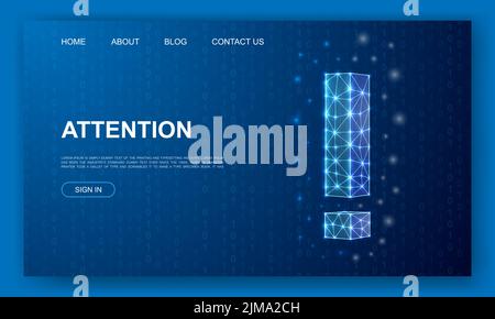 Exclamation mark 3d polygonal website template. Alert design illustration concept. Low poly Attention symbol for homepage, promotion banner design. Stock Vector