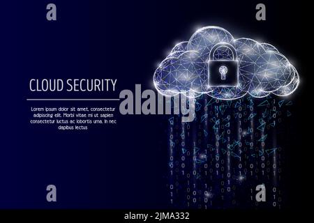 Data cloud security low poly wireframe mesh made of points, lines and shapes. Vector polygonal art style design. Poster banner template with copy spac Stock Vector