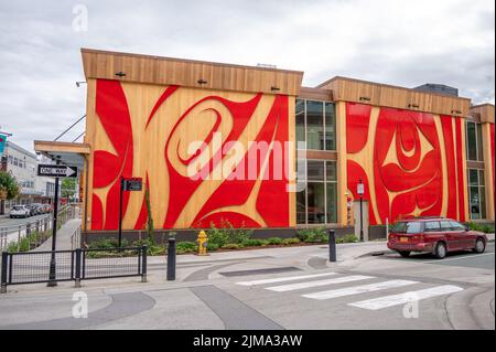 Juneau, Alaska - July 27, 2022: Exterior detail of the Sealaska Heritage Institute. Stock Photo