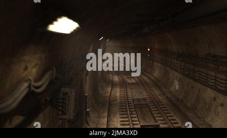 3D-illustration of a subway track in the underground Stock Photo