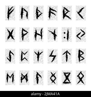 Runic Scandinavian symbols with patterns Stock Vector