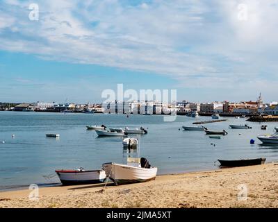 isla cristina beach looking towards the fishing harbour Stock Photo