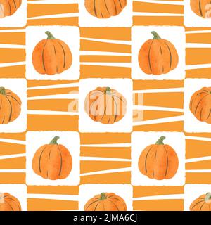 Seamless abstract autumn pattern with watercolor pumpkins. Halloween vector illustration Stock Vector