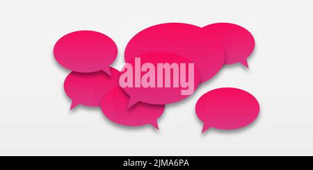 Vector pink or purple gradient sticker set with speech bubbles. Colorful empty blank speech bubbles on white background. Stock Vector
