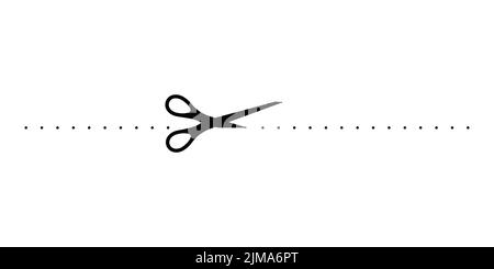 Scrissors cut dotted line with dash mark icon. Stock Vector