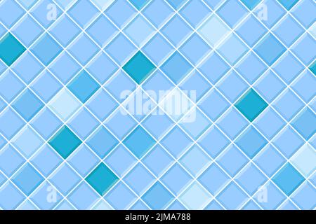 Blue square tile seamless pattern. Swimming pool floor background. Bathroom or toilet ceramic wall texture. Interior or exterior mosaic layout. Vector flat illustration Stock Vector