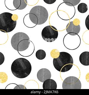 Seamless circles pattern. Abstract geometric background with black round shapes. Stock Vector
