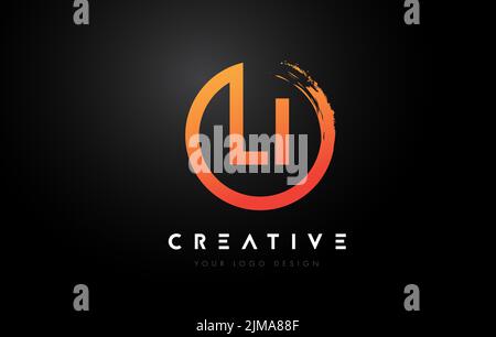 Orange LI Circular Letter Logo with Circle Brush Design and Black ...