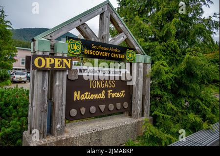 Ketchikan, Alaska - July 29, 2022: Tongass National Forest sign in Ketchikan Alaska. Stock Photo