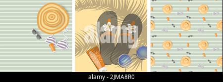 Set of pastel vector square summer cards Stock Vector