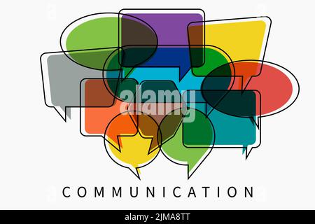 Vector illustration doodles of a communication concept. The word communication with colorful dialog speech bubbles Stock Vector