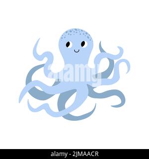 Cute vector ocean illustration with octopus.Underwater cartoon creatures.Marine animals.Cute childrens design for fabric, clothing,book, postcard Stock Vector