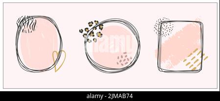 Trendy frames set. Abstract minimalist design with doodle geometric shapes. Vector hand drawn illustration Stock Vector