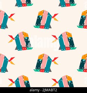 Colorful vector seamless pattern of an abstract metal fish Stock Vector