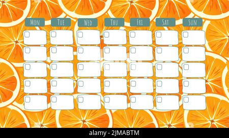 Vector orange slices hand drawn monthly planner Stock Vector