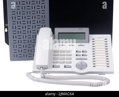 Phone switch system and digital telephone set isolated on the white background Stock Photo