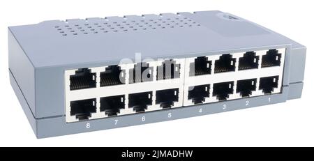 16 port ethernet switch isometric view isolated on the white background Stock Photo