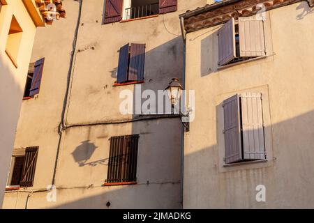 old european village building with the light shadows on it Stock Photo