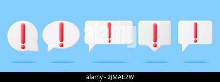 3D Red Exclamation Mark in White Pin Set Isolated. Stock Vector