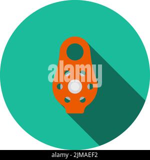 Alpinist Pulley Icon. Flat Circle Stencil Design With Long Shadow. Vector Illustration. Stock Vector