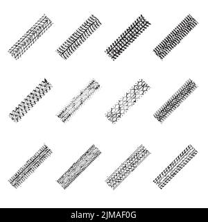 Diagonal grunge tire tracks set Stock Vector