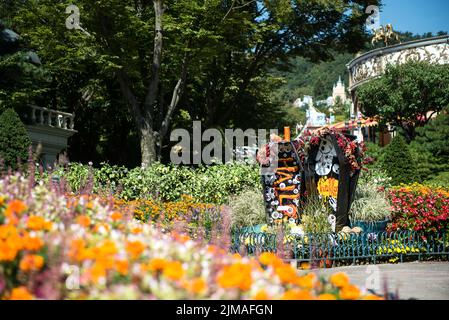 The Architecture and unidentified tourists are in Everland Resort, Yongin City, South Korea Stock Photo