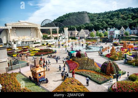 The Architecture and unidentified tourists are in Everland Resort, Yongin City, South Korea Stock Photo