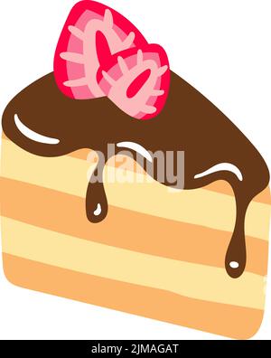 Slice of cake with chocolate and strawberry semi flat color vector object Stock Vector