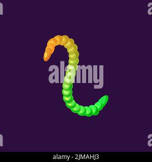 Marmalade worm candy isolated cartoon gummy snake icon. Vector gummy chewing marmalade jelly, Halloween treat or trick, sweet or sour dessert. Chewing Stock Vector